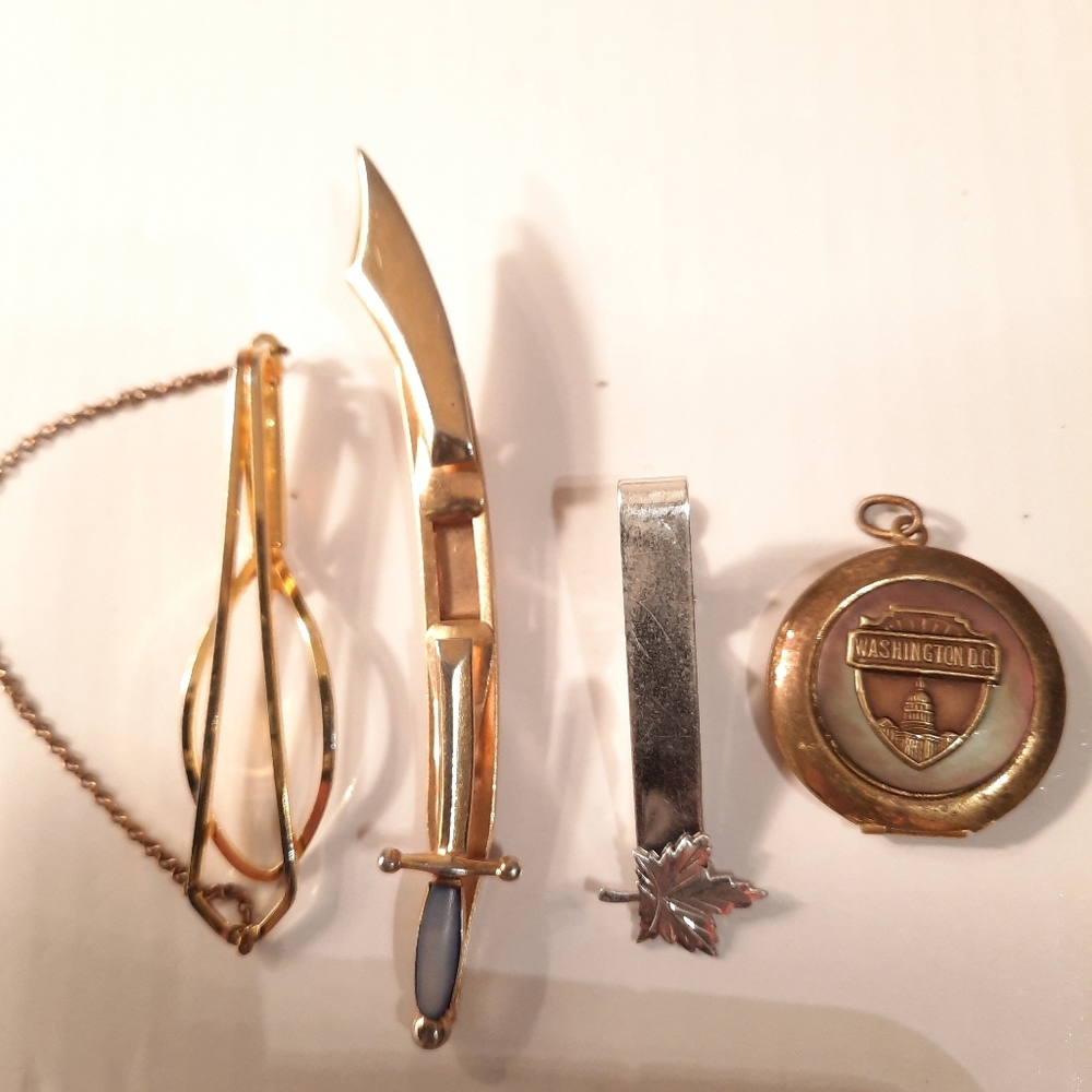 Vintage Sterling Silver And Gold Filled Tie Clip And Locket